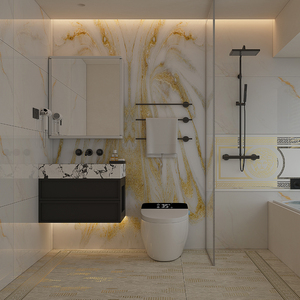 Piastrella Decorativa di Lusso 120x120 con Bordo Dorato e Effetto Legno Opaco per Pavimenti Interni - Product Image 2