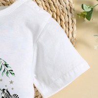 Romper Bayi Musim Panas 2026 Motif Hewan 100% Katun Lengan Pendek Putih Ramah Lingkungan Bernapas Unisex Kancing Tekan Selangkangan