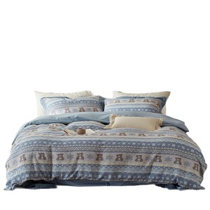 Juego de Ropa de Cama Infantil con Diseño de Osito, 100% Algodón Teñido en Hilo, Jacquard de Cuatro Piezas, Bordado con Dibujos Animados, Patrón Geométrico Azul Grisáceo, Primavera 2026 - Product Image 5
