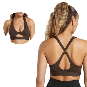 Sujetador deportivo marrón para mujer, diseño de espalda en U, soporte acolchado, para yoga y entrenamiento - Product Image 1