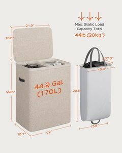 Panier à linge avec couvercle, panier à linge pliable 170L, organisateur de linge facile à assembler avec poignées et doublures amovibles - Product Image 3