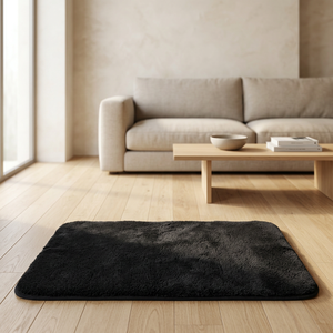 Alfombra Moderna de Felpa Negra, Rectangular, Antideslizante con Base de Goma, para Sala de Estar, Interior, Suave, Gruesa, de Poliéster, con Diseño de Mechones, Fácil de Limpiar - Product Image 1