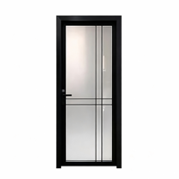 Pintu Kamar Mandi Aluminium Bingkai Hitam Kaca Buram Tahan Air Anti Korosi Pemisah Area Kering dan Basah Hotel Apartemen OEM Kustom