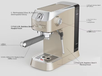 Machine à expresso semi-automatique de style rétro avec mousseur à lait vapeur, fonction eau chaude, double tasse, pour la maison et la cuisine