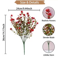 Bunga Palsu Buatan, Tanaman Plastik Boxwood Tiruan untuk Luar Ruangan, Tahan UV, Semak Eucalyptus Merah