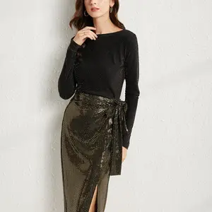ZYHT 1681 Spring New 2022 Elegant Slim Gold Sequin Skirt and Top Korean Style Two-Piece Women's Suit