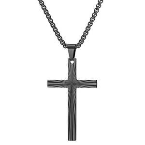 Striped Retro <b>Cross</b> Stainless Steel Pendant Necklace 50mm For Women Daily Wear Gift - Product Image 5