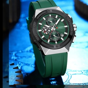 Relojes de pulsera clásicos para hombre CURREN 8462, relojes de cuarzo informales de negocios con correa de silicona, manecillas luminosas y esfera con cronógrafo. - Product Image 2