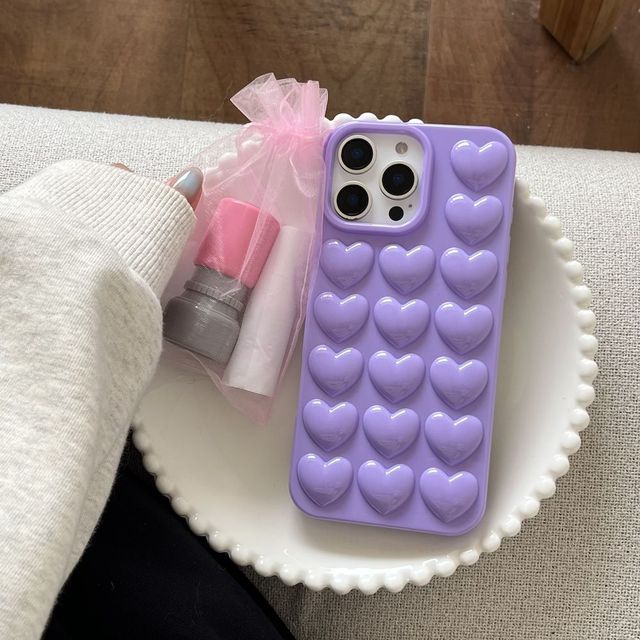 INS Stylish 3D Heart Design Mobile Phone Case for iPhone 16 Pro Max 15 Y2K 15 Plus-Trending Protective Shockproof Cute Cover