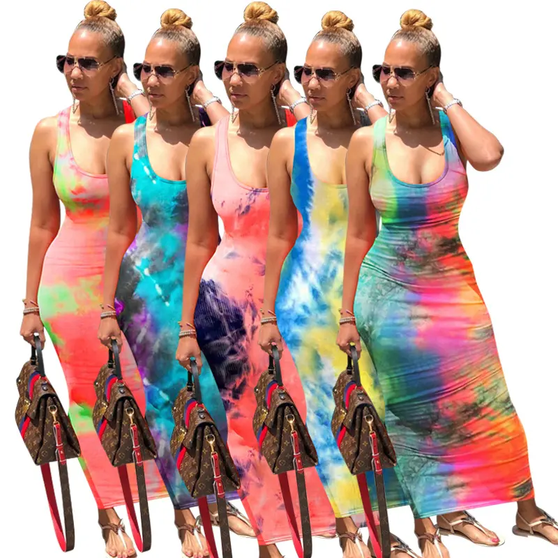 Bodycon Africans Backless Tie Dye Maxi Sexy Sundresses Elegant Casual Dresses Womens Summer 2022 Clothing Sexy Women'S Clothing