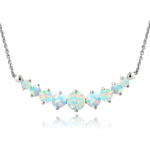 Collier chaîne géométrique pour femme en argent sterling 925 plaqué rhodium avec opale naturelle ronde, cadeau de mariage, bijoux tendance - Product Image 1