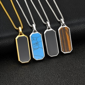 Factory Made Men's Gold Plated Simple Trendy Black Geometric <b>Long</b> Stainless Steel Pendant <b>Necklace</b> for Anniversary Gifts - Product Image 4