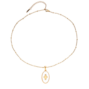 18K Gold Plated Stainless Steel White Shell Cross Pendant <strong>Necklace</strong> Vintage Star <strong>Medallion</strong> Gold Layered <strong>Necklace</strong> Choker Jewelry - Product Image 4