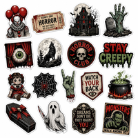 Autocollants en vinyle découpés sur mesure avec logo personnalisé, impression UV, résistants au lave-vaisselle, série d'horreur Halloween, étiquettes décoratives pour les étagères des magasins