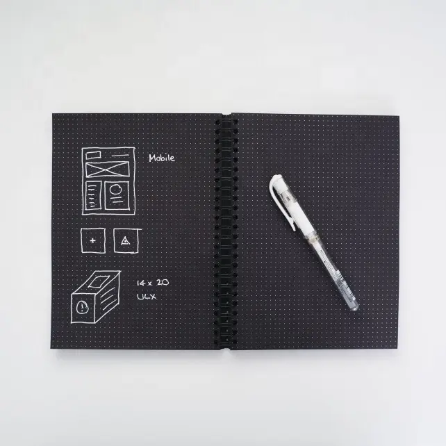 Индивидуальные A4 A5 искусственная кожа в твердом переплете дневник кольцо бумага для сшивания, черными страницами пунктирной линии сетки блокнот