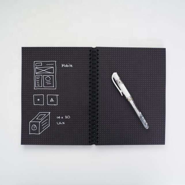 Couverture rigide en cuir PU, bloc-notes doté, format A4/A5, avec anneaux en spirale, page noire, pour Journal agenda, carnet de notes