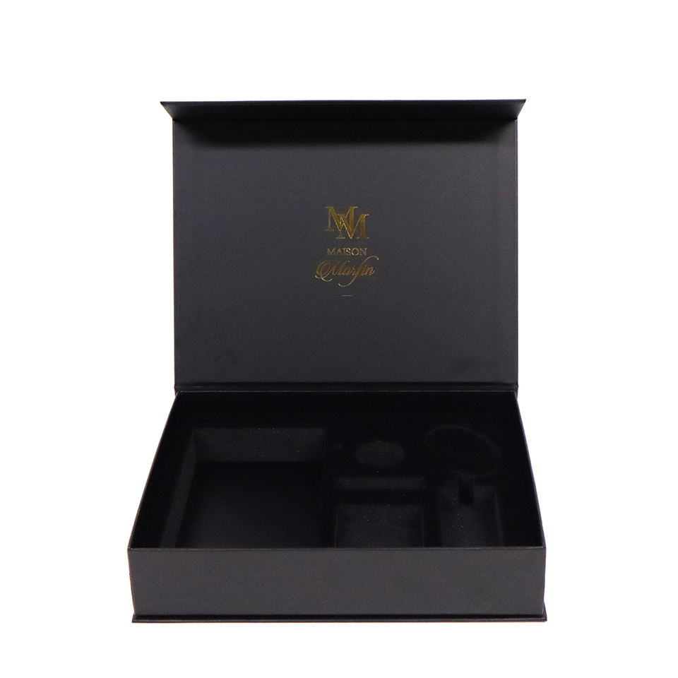 Custom Gold Foil Logo Luxury Black Rigid Cardboard Packaging Paper ...