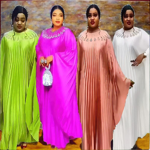 Vestido Boubou Africano de Rayón para Mujer, Talla Grande, Diseño Plisado Moderno, con Pedrería, XINGR, Primavera, Verano, Otoño, Invierno - Product Image 2