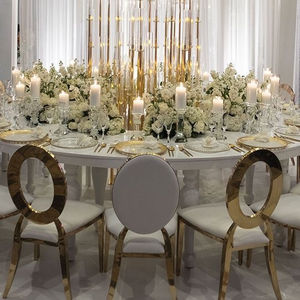 Fábrica Preço Comercial Outdoor Furniture Stainless Steel + Leather Metal Stacking Hotel Wedding Banquet Chair - Product Image 1