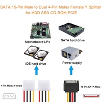 Premium 18AWG cobre SATA 15Pin macho a Dual 4Pin Molex IDE hembra Y Splitter Cable de alimentación para actualización HDD SSD