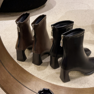 <span class=keywords><strong>Bottines</strong></span> à bout carré avec fermeture éclair arrière, ajustement extensible, <span class=keywords><strong>talon</strong></span> bloc épais pour femmes - Product Image 6