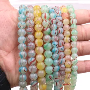 10mm Candy Paper Color Glass Pattern Marble Stripe Painted Beads For Jewelry Bracelet Decoration
