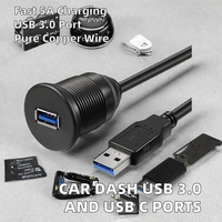 Câbles d'extension USB 3.0 pour tableau de bord de voiture, charge rapide 5A, 1m, gaine en PVC tressée, mâle vers femelle, montage encastré