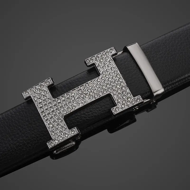New style diamond inlaid casual men's automatic belt buckle business soft cow leather men's belt