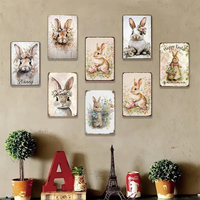 Carteles de hojalata de conejito impresos decorativos, placas de Metal de conejo Retro Vintage para casa de campo, jardín, pared, regalos publicitarios