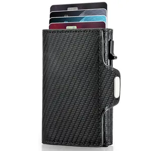 Portefeuilles en aluminium de porte-cartes en métal de fibre de carbone de logo personnalisé RFID bloquant les portefeuilles de carte de crédit d'identification pour les hommes