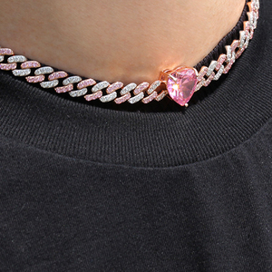 Chaîne en forme de cœur cubain pour femme, collier transparent glacé, chaîne à maillons cubain, <span class=keywords><strong>Miami</strong></span>, bijoux bling-bling, 9mm - Product Image 4