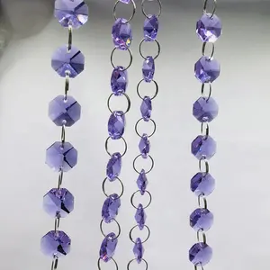 Purple crystal glass octagon chandelier prism bead chain garlands MH-12168