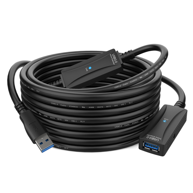 Bochara Active Repeater USB 3.0 Extension Cable Male to Female OD7mm Built-in IC Chip Foil+Braided Shielded 5M 10M 15M 20M 30M