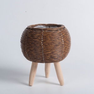 Soporte para maceta de suelo, cesta tejida de ratán, maceta con patas, maceta para <span class=keywords><strong>apartamento</strong></span>, sala de dibujo, bola, marrón claro - Product Image 2
