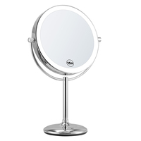 Miroir de maquillage de table à double face en métal, rond, grossissant, personnalisé, avec éclairage LED