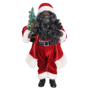 Curly <b>Black</b> Beard Santa Claus Figure African American Doll with <b>Mini</b> Tree for Porch Xmas Decor - Product Image 2