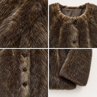 Manteau en fourrure épaisse sans col, boutonné sur le devant, coupe ample et oversize, style streetwear automne-hiver, couleur marron foncé, OEM