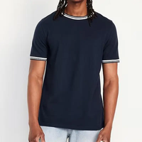 T-shirt Ringer 100 % Coton Personnalisé pour Homme, Col Rond en Maille Côtelée, Couleur Unie, T-shirts Piqué Ajustés, Vente en Gros Personnalisée de T-shirts pour Homme