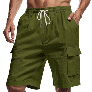 Shorts Cargo Homme Noir Uni, Taille Élastique Mi-Haute, Séchage Rapide, Polyester/Nylon, Poches Décontractées pour Activités de Plein Air – Approvisionnement Direct Usine - Product Image 1