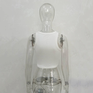 2023夏季时尚t恤热夏季女士白色罗纹作物背心女士定制标志 - Product Image 6