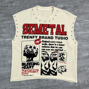 Camiseta sin mangas de felpa francesa de alta calidad, top corto holgado de algodón estampado personalizado, camisetas sin mangas extragrandes para hombre - Product Image 1