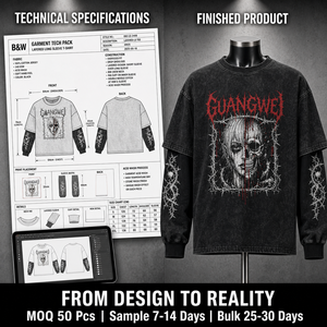T-Shirt Personalizzata a Maniche Lunghe per <span class=keywords><strong>Uomo</strong></span>, Stile Gotico Streetwear, Cotone Pesante con Grafica, Produzione su Misura - Product Image 2
