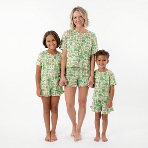 Pijamas Familiares de Bambú Modal con Certificación OEKO-TEX, Estampado de Campamento, para Mamá e Hijos, con Volantes, Ropa de Dormir Corta, Logotipo Personalizado - Product Image 1