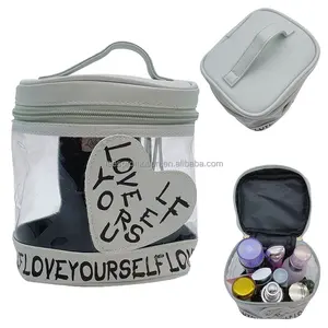 Pabrik grosir wadah kosmetik silinder cetakan Love Yourself tas perawatan kulit kantong Makeup portabel tas bepergian kecantikan