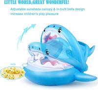 Flotteur de piscine gonflable personnalisé en usine avec pare-soleil pour enfants, bateau flottant gonflable portable en forme de requin