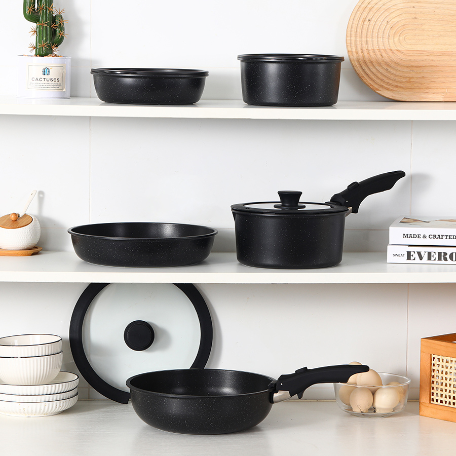 High Quality Luxury Metal Full Set Non-Stick Detachable Frying Pan Soup Pot Milk Pot 3-Piece Glass/Silicone Covers Eco-Friendly · image 4