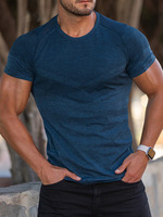 T-shirt à manches courtes et col montant cationique élastique pour hommes, sports d'automne, fitness, décontracté