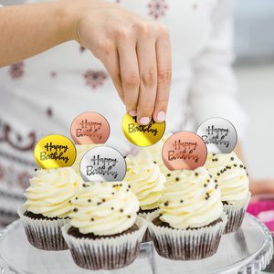 36 Pezzi Topper Rotondi in Acrilico a Specchio per Cupcake 'Buon Compleanno', Topper Incisi in Acrilico Oro, Oro Rosa, Argento, Decorazioni Fai-da-Te per Torte <span class=keywords><strong>e</strong></span> Dessert - Product Image 2
