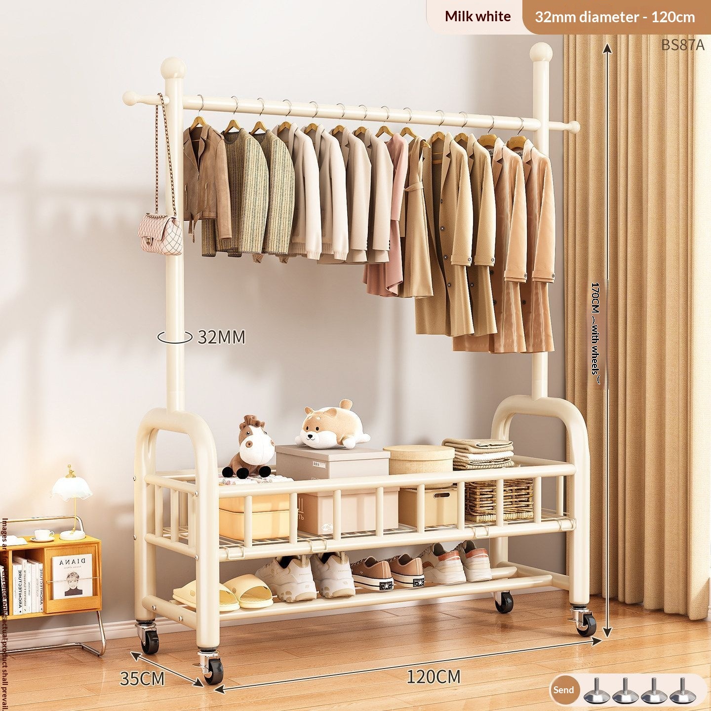 clothes hanger-32-tube single bar-120 cm-off-white