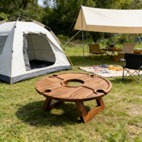 Table de pique-nique pliante d'extérieur en bois d'acacia massif, design rustique, portable, pour parc, vin, snacks, fromages, 40x40x20cm
